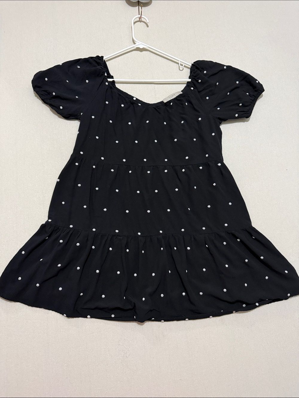 LOFT Black Mini Dress with White Polka Dots